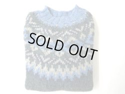 画像1: HARLEY OF SCOTLAND　FAIRISLE YORK CREW SWEATER　BIG SAIZE　     CEDER(グリーン/サックス)