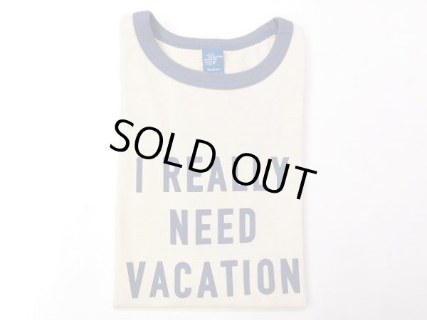 画像1: グッドオン　 半袖リンガープリントTシャツ   NEED VACATION    スモーキーブルー (1)