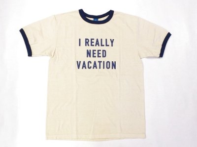 画像1: グッドオン　 半袖リンガープリントTシャツ   NEED VACATION    　ネイビー