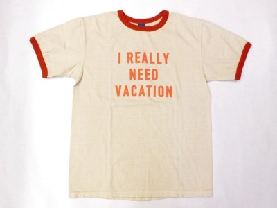 画像1: グッドオン　 半袖リンガープリントTシャツ   NEED VACATION    　オレンジ