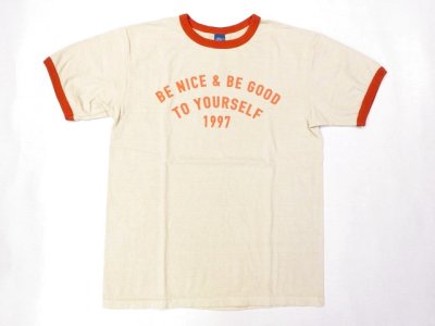 画像1: グッドオン　 半袖リンガープリントTシャツ   BE NICE    オレンジ