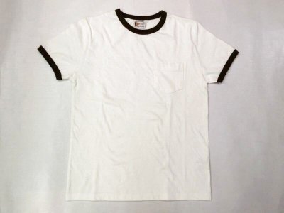 画像1: フェルコ 半袖クルーネックリンガーTシャツ　  オフホワイト×ブラウン