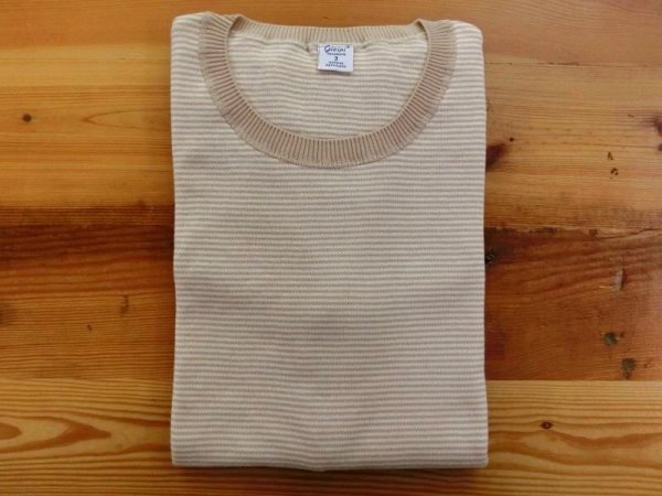 画像1: ジチピ     S/SクルーネックTシャツ　　  ベージュ×ホワイト (1)