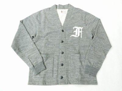 画像1: FELCO   V NECK BUTTON LETTERED CARDIGAN　　　チャコールヘザー