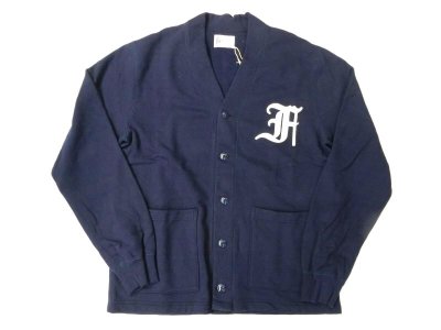 画像1: FELCO   V NECK BUTTON LETTERED CARDIGAN　　　イタリアンネイビー