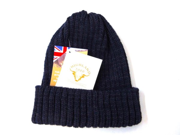 画像1: ハイランド２０００　アルパカ/ブリティッシュウール　２×１ワッチキャップ　ショートレングス　　ネイビー (1)
