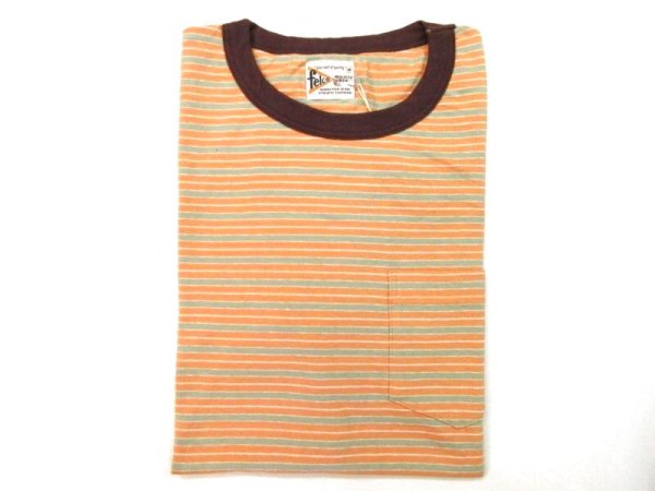 画像1: FELCO     S/S CREW POCKET TEE  SUMMER STRIPE    Lt ORANGE/BROWN (1)