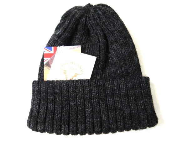 画像1: ハイランド2000 アルパカ/ブリティッシュウール ショートレングス ワッチキャップ    チャコール (1)