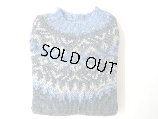 画像1: HARLEY OF SCOTLAND　FAIRISLE YORK CREW SWEATER　BIG SAIZE　     CEDER(グリーン/サックス) (1)