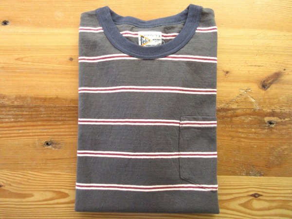 画像1: FELCO   S/S CREW POCKET TEE   CRESER STRIPE                  Deep Black-White& Burgundy (1)