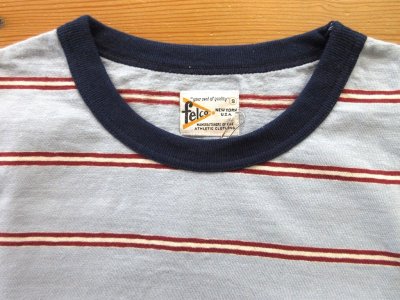 画像3: FELCO   S/S CREW POCKET TEE   CRESER STRIPE                  L.Blue-White& Burgundy