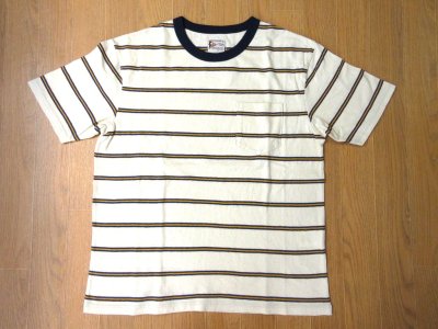 画像1: FELCO   S/S CREW POCKET TEE   CRESER STRIPE                  Natural-Blue& Mustard
