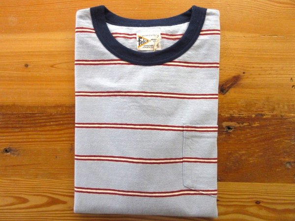 画像1: FELCO   S/S CREW POCKET TEE   CRESER STRIPE                  L.Blue-White& Burgundy (1)