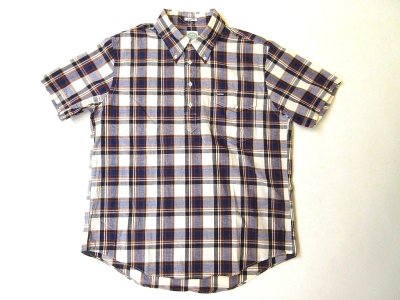 画像1: KEATON CHASE S/S CLASSIC FIT PULLOVER BD SHIRT COTTON/LINEN/RAMIE WHITE/NAVY