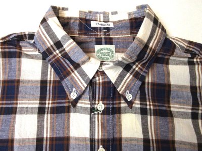 画像2: KEATON CHASE S/S CLASSIC FIT PULLOVER BD SHIRT COTTON/LINEN/RAMIE WHITE/NAVY