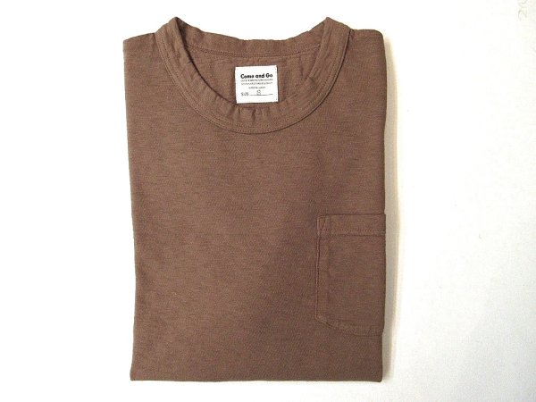 画像1: Come and Go   半袖バインダーネック ポケットTシャツ　　　ブラウン (1)