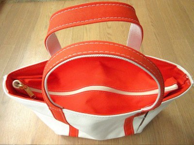 画像1: L.L.Bean   BOAT AND TOTE  ZIP-TOP    Medium 　　 Orange Trim