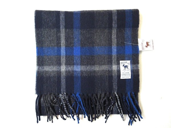 画像1: HIL TOP   Lambs wool  Scarf     　　　     ネイビー×グレー×ブルー (1)