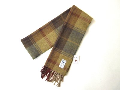 画像1: HIL TOP Lambs wool Scarf ライトブラウン×ワイン