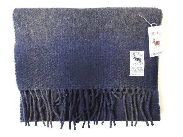 画像1: HIL TOP   Lambs wool  Scarf     　　　     ネイビー×グレー(オンブレチェック) (1)