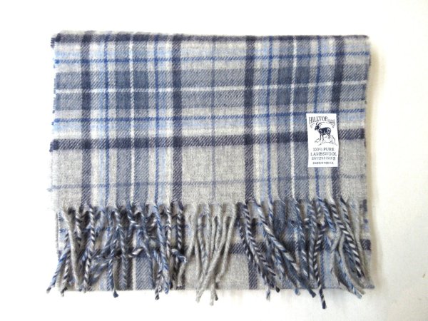 画像1: HIL TOP   Lambs wool  Scarf      　　　　ライトグレー×ネイビー (1)