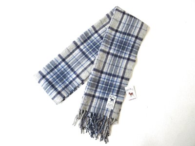 画像1: HIL TOP Lambs wool Scarf ライトグレー×ネイビー