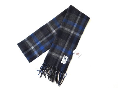 画像1: HIL TOP Lambs wool Scarf ネイビー×グレー×ブルー