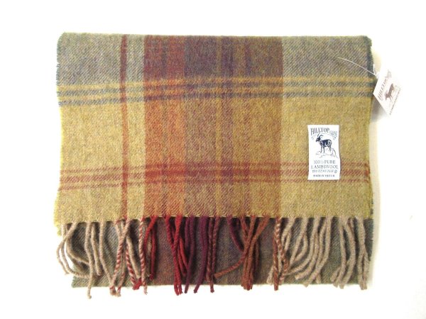 画像1: HIL TOP   Lambs wool  Scarf      　　　　ライトブラウン×ワイン (1)